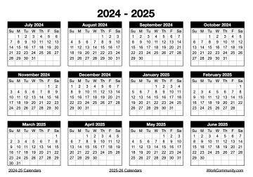2024 - 2025 Landscape Yearly Academic Calendar